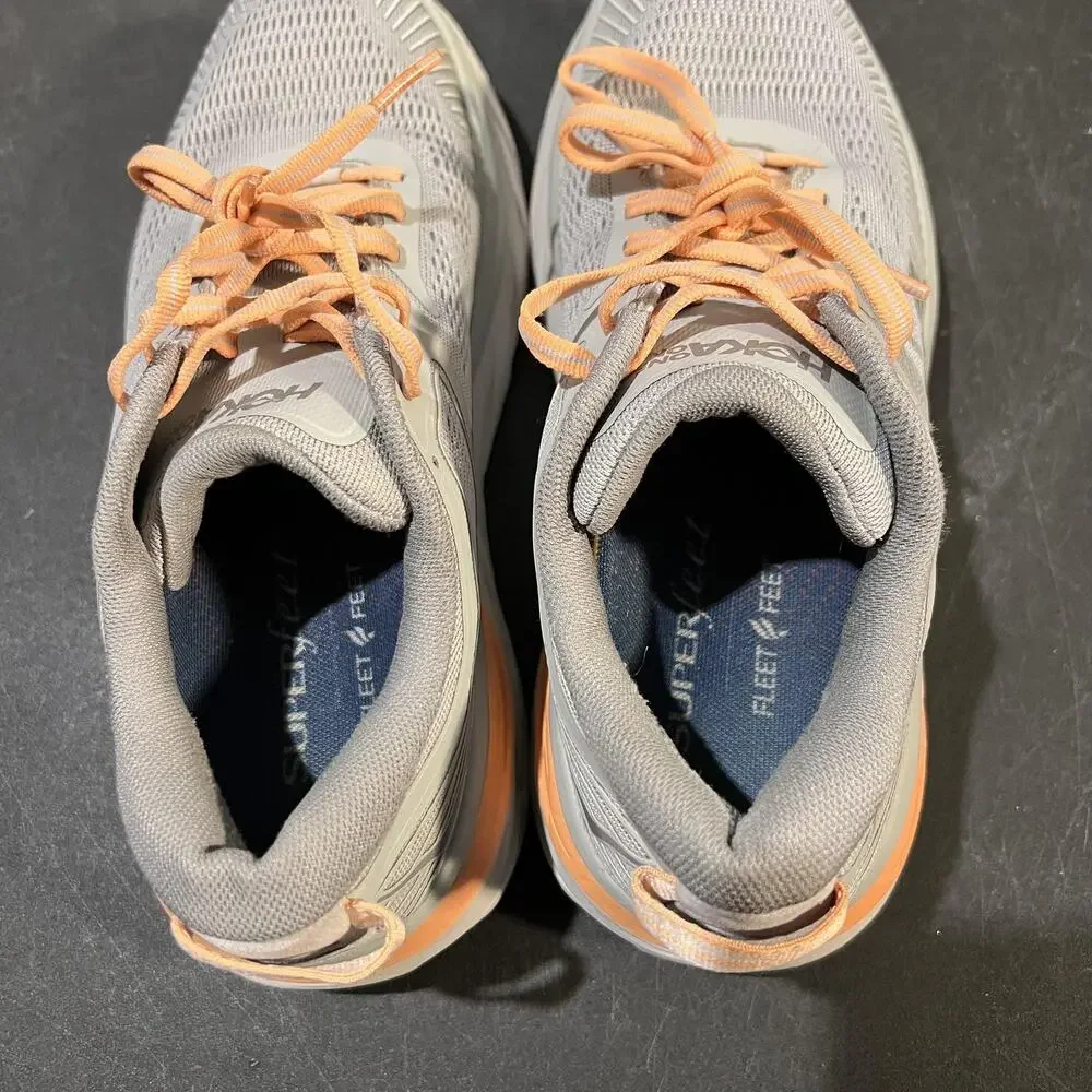 Hoka One One Bondi 7 Shoes Womens Size 7 Gray Peach Running Sneakers Cushioned